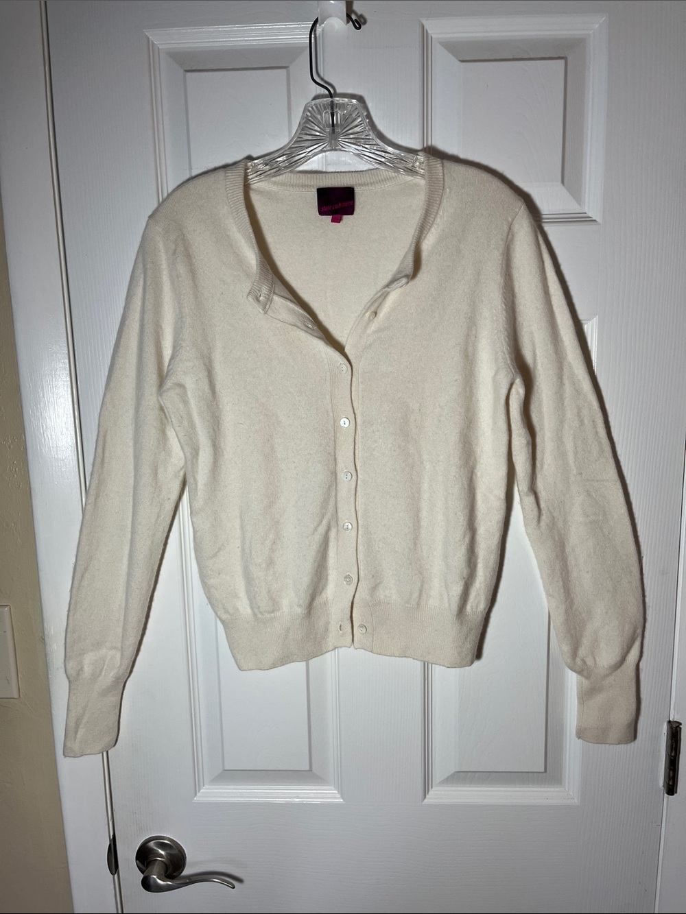 State Cashmere Women's Cream Button-FrontCardigan 100% cashmere long sleeve Med